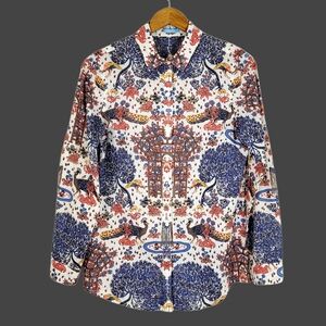 J.McLaughlin Lois Cotton Button Down Shirt In Peacock Garden Print Size Small